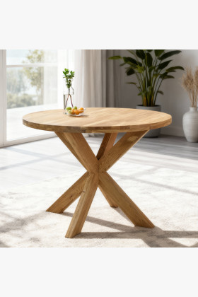 Runder Eichenholz Tisch 100 cm mit gekreuzten Beinen natur